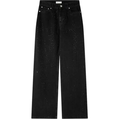 SPRINGFIELD Wide High Rise Jeans with Strass, Black, 40 para Mujer SPRINGFIELD Wide High Rise Jeans with Strass, Black, 40 para Mujer