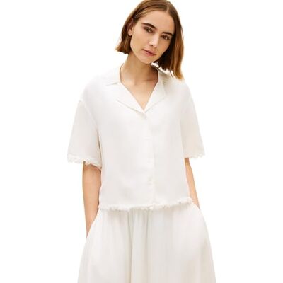 Tommy Hilfiger Camisa Mujer Linen con Flecos, Blanco (Ivory Silk), S Tommy Hilfiger Camisa Mujer Linen con Flecos, Blanco (Ivory Silk), S
