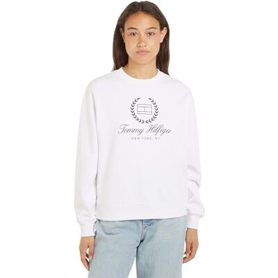 Tommy Hilfiger Sudadera sin Capucha para Mujer, Blanco (Th Optic White), L Tommy Hilfiger Sudadera sin Capucha para Mujer, Blanco (Th Optic White), L