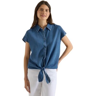 Cecil Blusa de Manga Corta para Mujer con Hombros caídos, Aspecto Vaquero (1 Unidad), Mid Blue Wash, L Cecil Blusa de Manga Corta para Mujer con Hombros caídos, Aspecto Vaquero (1 Unidad), Mid Blue Wash, L