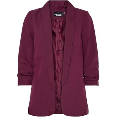 PIECES Pcboss 3/4 Blazer Noos Blazer, Rojo (Grape Wine), L para Mujer PIECES Pcboss 3/4 Blazer Noos Blazer, Rojo (Grape Wine), L para Mujer