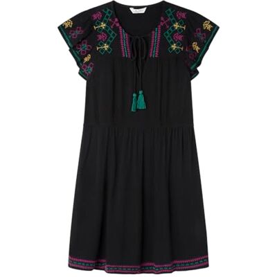 SPRINGFIELD Short V-Neck Printed Dress with Cotton Braid Detail and Short Sleeves SPRINGFIELD Short V-Neck Printed Dress with Cotton Braid Detail and Short Sleeves