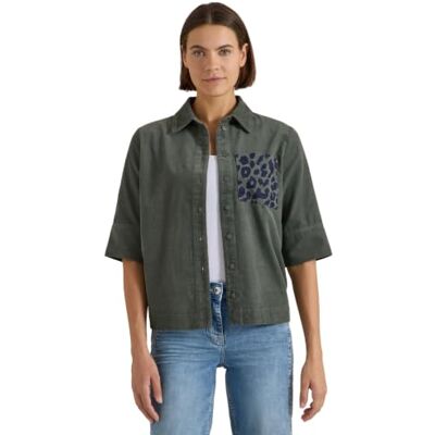 Cecil Blusa de Manga Corta de Pana con Bolsillo en el Pecho Dried Olive Green XS Cecil Blusa de Manga Corta de Pana con Bolsillo en el Pecho Dried Olive Green XS