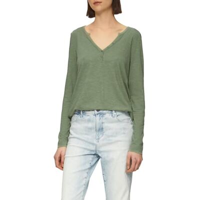 s.Oliver Camiseta de Manga Larga con Cuello Henley y Estructura flameada, Verde Salvia, 48 s.Oliver Camiseta de Manga Larga con Cuello Henley y Estructura flameada, Verde Salvia, 48