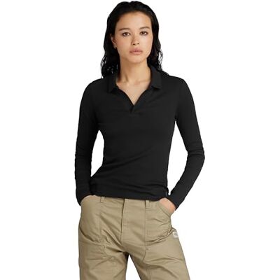 G-STAR Para Mujer Polo Ribbed Slim, Negro (dk Black -D527-6484), L G-STAR Para Mujer Polo Ribbed Slim, Negro (dk Black -D527-6484), L