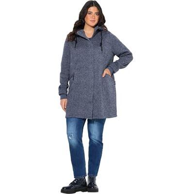 Ulla Popken Chaqueta de forro polar de punto para mujer, tallas grandes, con capucha, cremallera de 2 vías, , marine, 50-52 Ulla Popken Chaqueta de forro polar de punto para mujer, tallas grandes, con capucha, cremallera de 2 vías, , marine, 50-52