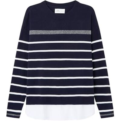 SPRINGFIELD Rayas bimateria Jersey Love Combinado algodón, Azul Marino, XS para Mujer SPRINGFIELD Rayas bimateria Jersey Love Combinado algodón, Azul Marino, XS para Mujer