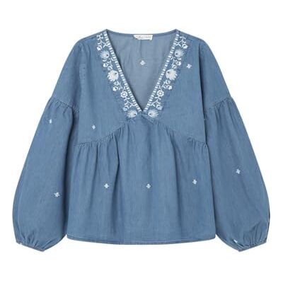 SPRINGFIELD Blusa para Mujer, Azul Ahumado,44 SPRINGFIELD Blusa para Mujer, Azul Ahumado,44