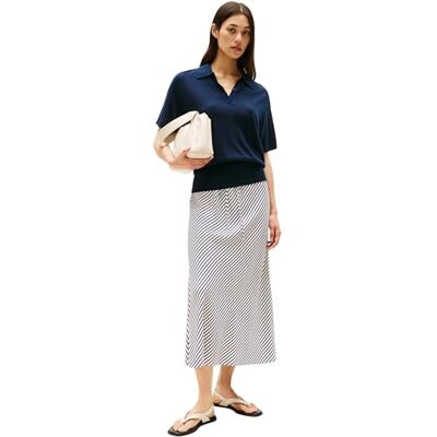 Tommy Hilfiger Falda Mujer Twill Midi Bias con cordón, Multicolor (Textured STP/Dark Night Navy), 38 Tommy Hilfiger Falda Mujer Twill Midi Bias con cordón, Multicolor (Textured STP/Dark Night Navy), 38