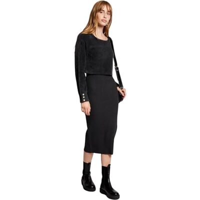 Morgan Vestido 2 en 1 Ajustado con suéter Mullido, Gris Oscuro, S Morgan Vestido 2 en 1 Ajustado con suéter Mullido, Gris Oscuro, S
