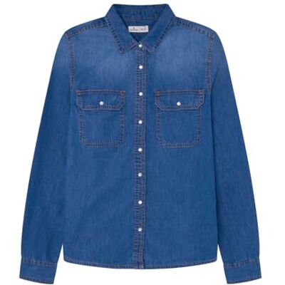 SPRINGFIELD Blusa Denim Bolsillos Sobre Blusa, Mujer, Azul Ahumado, 34 SPRINGFIELD Blusa Denim Bolsillos Sobre Blusa, Mujer, Azul Ahumado, 34