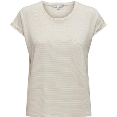 ONLY Solo Camiseta de Moda para Mujer con Costura Brillante a Rayas Cuello Redondo Manga Corta ONLY Solo Camiseta de Moda para Mujer con Costura Brillante a Rayas Cuello Redondo Manga Corta