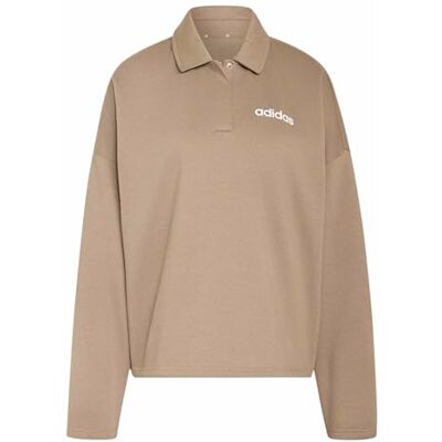 Adidas Mujer Essentials Linear Fleece Polo Sweatshirt, Khaki Six/White, XL Adidas Mujer Essentials Linear Fleece Polo Sweatshirt, Khaki Six/White, XL