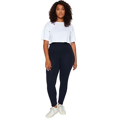 Trendyol Medias de Muslo de Cintura Alta para Mujer, Corte Ajustado, Talla Grande, Azul Marino, 3XL Trendyol Medias de Muslo de Cintura Alta para Mujer, Corte Ajustado, Talla Grande, Azul Marino, 3XL