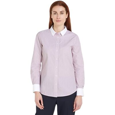 Tommy Hilfiger Camisa Mujer Stripe Regular Shirt de algodón, Multicolor (Ivy STP/Pink), 38 Tommy Hilfiger Camisa Mujer Stripe Regular Shirt de algodón, Multicolor (Ivy STP/Pink), 38