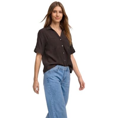 Street One Blusa de Manga Corta con Detalles Turn-up Espresso Brown 36 Street One Blusa de Manga Corta con Detalles Turn-up Espresso Brown 36