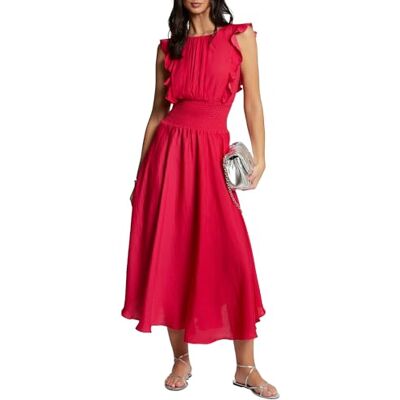 Morgan Vestido largo acampanado cintura rizada Rosa 42 Morgan Vestido largo acampanado cintura rizada Rosa 42