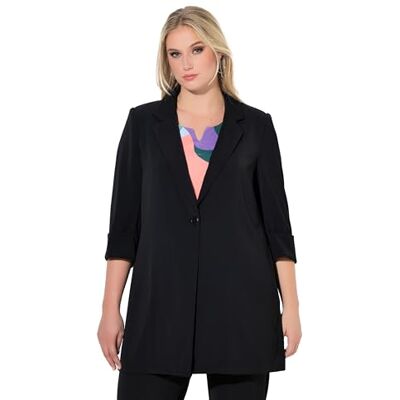Ulla Popken Blazer para Mujer, Tallas Grandes, Talla Grande, Cuello de Solapa, Aberturas Laterales, Manga 3/4 Ulla Popken Blazer para Mujer, Tallas Grandes, Talla Grande, Cuello de Solapa, Aberturas Laterales, Manga 3/4