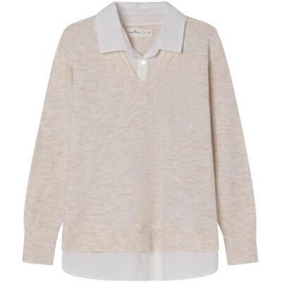 SPRINGFIELD Double Fabric Sweater with Collar and HEM IN Poplin Sudadera Popelin, Blanco, XS para Mujer SPRINGFIELD Double Fabric Sweater with Collar and HEM IN Poplin Sudadera Popelin, Blanco, XS para Mujer