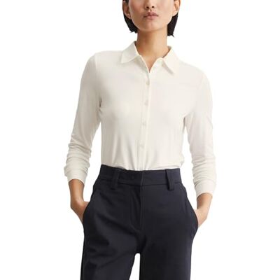 Marc O'Polo Marc OߴPolo Mujer Blusa de punto de tejido elástico con cuello francés, Blanco (Off White), XS Marc O'Polo Marc OߴPolo Mujer Blusa de punto de tejido elástico con cuello francés, Blanco (Off White), XS