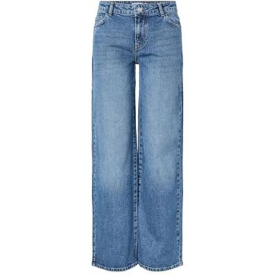 PIECES Pcselma LW Wide Jeans New MB Noos BC, Medio De Mezclilla Azul, 28W / 30L PIECES Pcselma LW Wide Jeans New MB Noos BC, Medio De Mezclilla Azul, 28W / 30L
