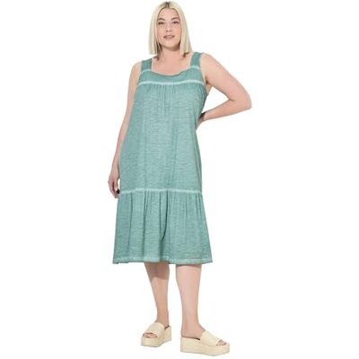 Ulla Popken Jerseykleid mit Volants und Eingriffstaschen VestidoVerde Ulla Popken Jerseykleid mit Volants und Eingriffstaschen VestidoVerde