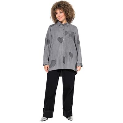 Ulla Popken Jeansbluse, Herzen, Hemdkragen, Langarm, Lyocellmix Blusa Vaquera, Denim Light Grey, 54-56 Mujeres Ulla Popken Jeansbluse, Herzen, Hemdkragen, Langarm, Lyocellmix Blusa Vaquera, Denim Light Grey, 54-56 Mujeres