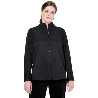 Ulla Popken Blusa para Mujer, Tallas Grandes, Tallas Grandes, Tela Oxford, Cuello de cáliz, Manga Larga, Negro, 48-50 Ulla Popken Blusa para Mujer, Tallas Grandes, Tallas Grandes, Tela Oxford, Cuello de cáliz, Manga Larga, Negro, 48-50