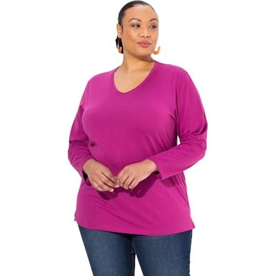 Ulla Popken Camiseta de Manga Larga para Mujer, Cuello en V, Holgada, Manga Larga (1 Unidad), Lila Oscuro, 54 Ulla Popken Camiseta de Manga Larga para Mujer, Cuello en V, Holgada, Manga Larga (1 Unidad), Lila Oscuro, 54