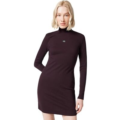 Calvin Vestido Bodycon Mujer Woven Label Ribbed Mini con Cuello Alto, Marrón (Mocha Brown), L Calvin Vestido Bodycon Mujer Woven Label Ribbed Mini con Cuello Alto, Marrón (Mocha Brown), L