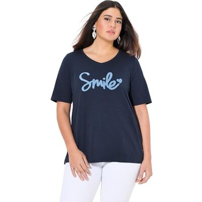 Ulla Popken T-Shirt mit Flauschigem Schriftzug, Classic Camiseta clásica con Texto Esponjoso, Marine, 48-50 Grande Mujeres Ulla Popken T-Shirt mit Flauschigem Schriftzug, Classic Camiseta clásica con Texto Esponjoso, Marine, 48-50 Grande Mujeres