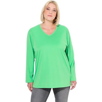 Ulla Popken Camiseta de Manga Larga para Mujer, Tallas Grandes, Cuello en V, Holgado, Talla Grande, Verde Menta, 54-56 Ulla Popken Camiseta de Manga Larga para Mujer, Tallas Grandes, Cuello en V, Holgado, Talla Grande, Verde Menta, 54-56