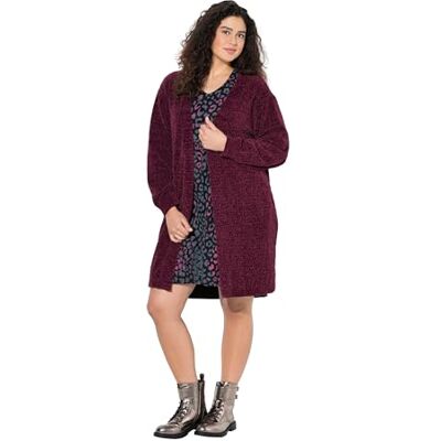 Ulla Popken Cárdigan de Chenilla de Tallas Grandes Tallas Grandes para Mujer, Cuello en V, Forma Abierta, Manga Larga , Rojo Vino Oscuro, 62-64 Ulla Popken Cárdigan de Chenilla de Tallas Grandes Tallas Grandes para Mujer, Cuello en V, Forma Abierta, Manga Larga , Rojo Vino Oscuro, 62-64
