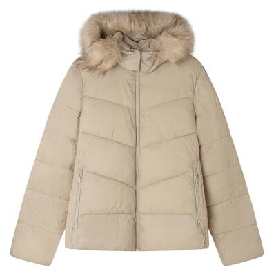 SPRINGFIELD Short Sorona Puffed Jacket Pockets, Front Zipper, Hood with Fur AT Edge and Inside Waist GARTHERING Chaqueta Abolojada, Beige, M para Mujer SPRINGFIELD Short Sorona Puffed Jacket Pockets, Front Zipper, Hood with Fur AT Edge and Inside Waist GARTHERING Chaqueta Abolojada, Beige, M para Mujer