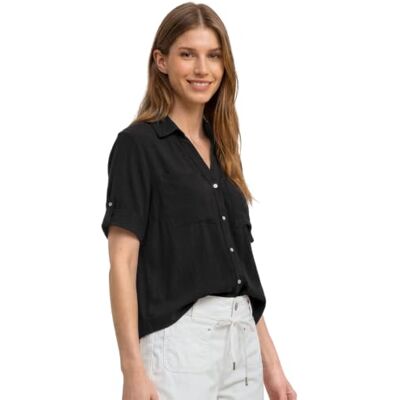 Street One Blusa de Manga Corta con Detalles Turn-up Black 40 Street One Blusa de Manga Corta con Detalles Turn-up Black 40