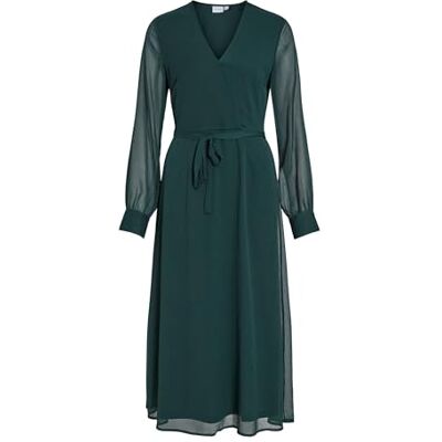 Vila VIFALIA V-Neck L/S Midi Dress Noos, Plateado, 46 Vila VIFALIA V-Neck L/S Midi Dress Noos, Plateado, 46