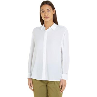 Tommy Hilfiger Blusa Mujer Crepe Shirt Elegante, TH Optic White, 34 Tommy Hilfiger Blusa Mujer Crepe Shirt Elegante, TH Optic White, 34