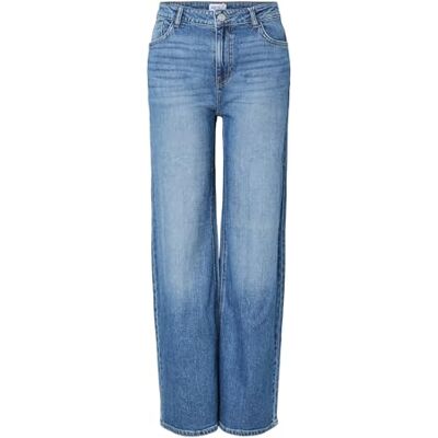 PIECES Pcsilke MW Wide Jeans MB Noos BC, Medio De Mezclilla Azul, 28W / 30L PIECES Pcsilke MW Wide Jeans MB Noos BC, Medio De Mezclilla Azul, 28W / 30L