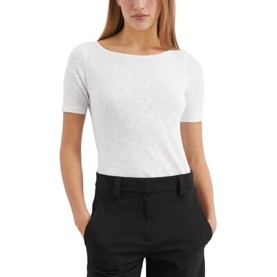 Marc O'Polo Marc OߴPolo Mujer Camiseta de algodón orgánico con cuello barco, Blanco (White), XL Marc O'Polo Marc OߴPolo Mujer Camiseta de algodón orgánico con cuello barco, Blanco (White), XL