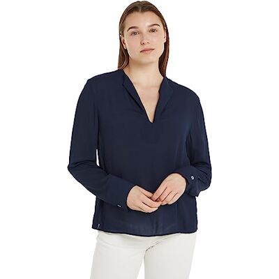 Tommy Hilfiger Mujer Blusa Viscose Crepe V-Neck Elegante, Azul (Desert Sky), 44 Tommy Hilfiger Mujer Blusa Viscose Crepe V-Neck Elegante, Azul (Desert Sky), 44