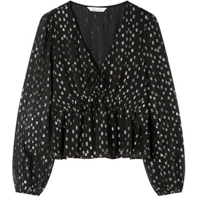 SPRINGFIELD Lurex Blouse with V Neckline, Black, 42 para Mujer SPRINGFIELD Lurex Blouse with V Neckline, Black, 42 para Mujer