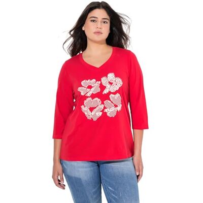 Ulla Popken Shirt, Blüten, Classic, V-Ausschnitt, 3/4-arm Camiseta Ajustada, Lino, 54-56 Mujeres Ulla Popken Shirt, Blüten, Classic, V-Ausschnitt, 3/4-arm Camiseta Ajustada, Lino, 54-56 Mujeres