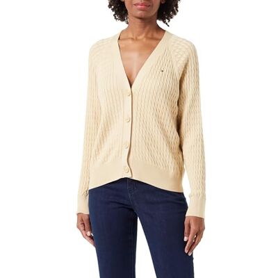 Tommy Hilfiger Chaqueta de punto Mujer V-Neck con botones, Beige (Beige), S Tommy Hilfiger Chaqueta de punto Mujer V-Neck con botones, Beige (Beige), S
