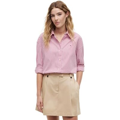 Tommy Hilfiger Camisa Cuadrada de Popelina de Verano para Mujer, WW0WW49940, Color Rosa (Rayas múltiples), 44 Tommy Hilfiger Camisa Cuadrada de Popelina de Verano para Mujer, WW0WW49940, Color Rosa (Rayas múltiples), 44