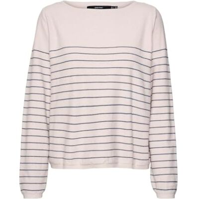VERO MODA Vmjohanna LS Boatneck Pullover Ga Ent Suéter pulóver, Birch/Stripes:Navy Blazer, M para Mujer VERO MODA Vmjohanna LS Boatneck Pullover Ga Ent Suéter pulóver, Birch/Stripes:Navy Blazer, M para Mujer