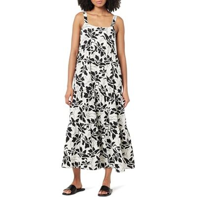 The Drop Britt Maxivestido Escalonado Estilo Carpa para Mujer, Estampado Floral Negro/Blanco, L The Drop Britt Maxivestido Escalonado Estilo Carpa para Mujer, Estampado Floral Negro/Blanco, L
