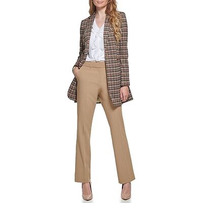 Tommy Hilfiger Blazer Largo a Cuadros Ajustado con un Solo botón para Mujer, Camel (Camel Multi), 4 Tommy Hilfiger Blazer Largo a Cuadros Ajustado con un Solo botón para Mujer, Camel (Camel Multi), 4
