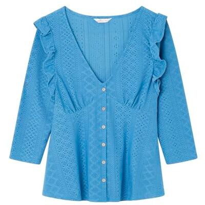 SPRINGFIELD SPRINGFILED Blusa Botones Volantes, Camiseta Mujer, Blue, S SPRINGFIELD SPRINGFILED Blusa Botones Volantes, Camiseta Mujer, Blue, S