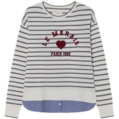 SPRINGFIELD Double Fabric Sweater with Front Graphic Sudadera Estampada, Bronceado, S para Mujer SPRINGFIELD Double Fabric Sweater with Front Graphic Sudadera Estampada, Bronceado, S para Mujer
