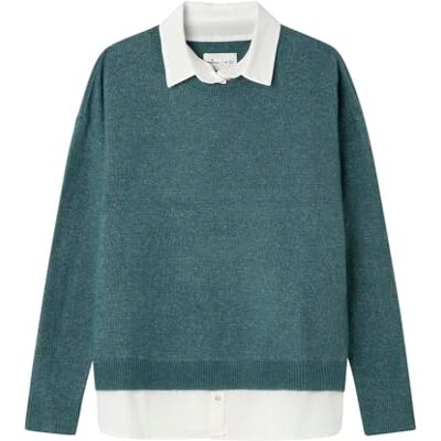 SPRINGFIELD Crew with Woven Piece AT Neck and HEM Sweater Sudadera De Cuello Redondo, Verde, S para Mujer SPRINGFIELD Crew with Woven Piece AT Neck and HEM Sweater Sudadera De Cuello Redondo, Verde, S para Mujer